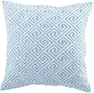 Trina Turk Turquoise Trellis Pillow with Floral Embroidery, 20"Sq.