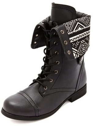 Charlotte Russe Tribal-Lined Fold-Over Combat Boots