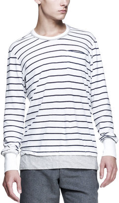 Michael Bastian Striped Long-Sleeve Tee, Navy/White