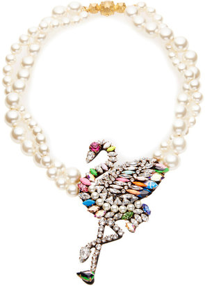 Shourouk Flamingo Crystal and Faux Pearl Necklace