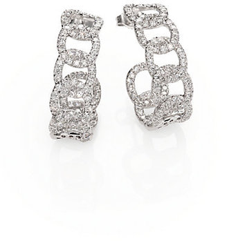 Roberto Coin Diamond & 18K White Gold Link J-Hoop Earrings