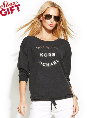 MICHAEL Michael Kors Metallic Logo Drawstring Sweatshirt