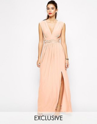 Love Plunge Neck Maxi Dress with Wrap Belt - Pink