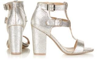 New Look Silver Textured Double Buckle Block Heels