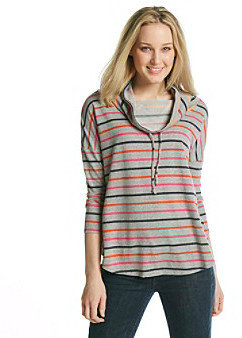 Cable & Gauge Cable  Gauge Sport Striped Tie Neck Knit Pullover