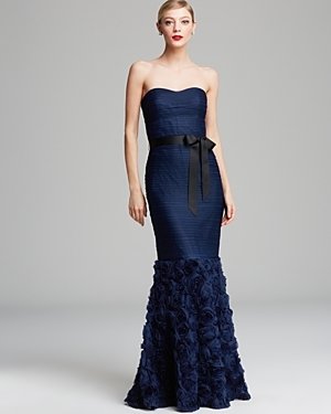 JS Collections Gown - Strapless Sweetheart Neck with Ribbon Belt