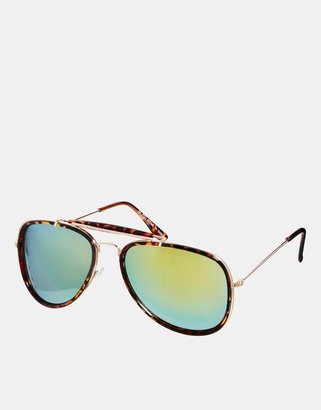 ASOS High Bar Aviator Sunglasses With Mirrored Lens - Tort