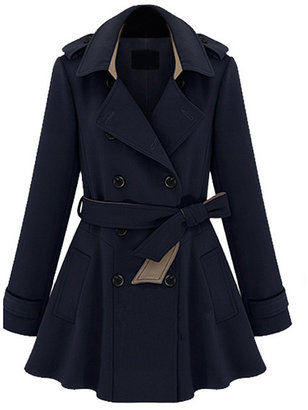 Choies Double-breasted Belted Skater Trench Coat in Blue