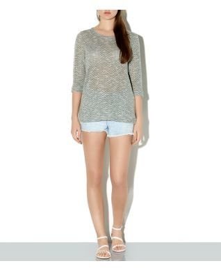 New Look Mint Green 3/4 Sleeve Pointelle Knit Top