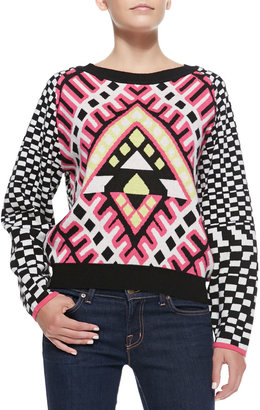 Mara Hoffman Checked Printed Knit Pullover Sweater