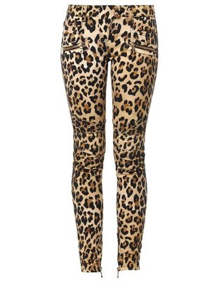 Balmain Leopard-print mid-rise skinny biker jeans