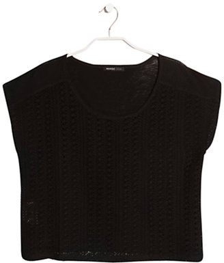MANGO Crochet Front T-shirt, Black