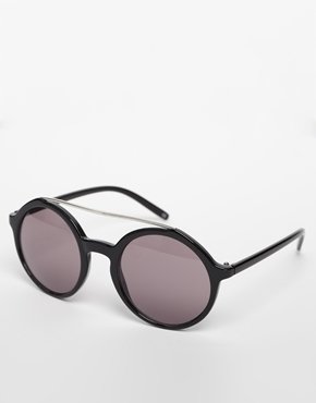 ASOS Round Sunglasses with Brow Bar and Metal Arms - Black