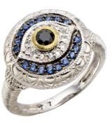 Judith Ripka Black, White and Blue Sapphire Sterling Silver Evil Eye Ring
