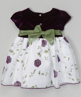 Sweet Heart Rose Purple & White Floral Rosette Dress - Infant
