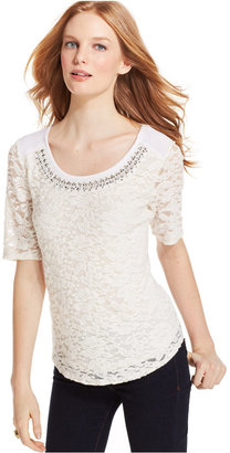 NY Collection Petite Embellished Lace Top