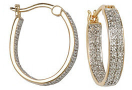 Designs by FMC 18K Gold-Over-Brass Double Diamond Accent Hoop Earrings
