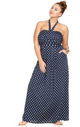 Love Squared Plus Size Halter Polka-Dot Maxi Dress