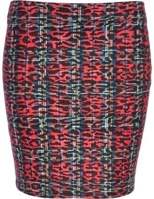 River Island Red tartan animal print mini tube skirt