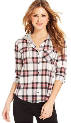 Project 28 Juniors' Hooded Plaid Shirt