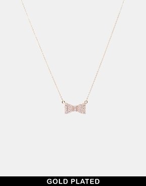 Johnny Loves Rosie Crystal Bow Necklace - Gold