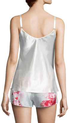 Oscar de la Renta Rose-Print Satin Boxer Pajamas Set, Pink/Ivory