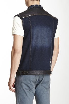 American Stitch Faux Leather Trim Studded Denim Vest