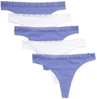 F&F 5 Pack of Lace Trim Thongs
