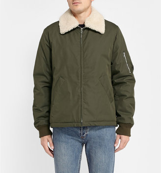A.P.C. Shearling Collar Cotton-Blend Bomber Jacket