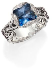 John Hardy Classic Chain London Blue Topaz, Diamond & Sterling Silver Braided Ring