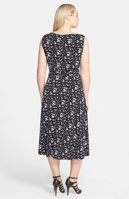 Jessica Howard Print Ruched Waist Stretch Knit Midi Dress (Plus Size)