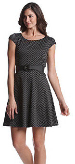 Amy Byer Printed Cap Sleeve Dress With Wide Belt