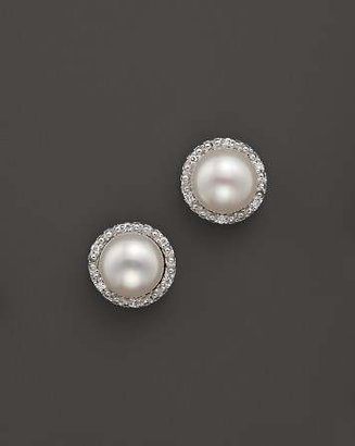 Bloomingdale's Cultured Freshwater Pearl and Diamond Earrings in 18K White Gold, 8mm