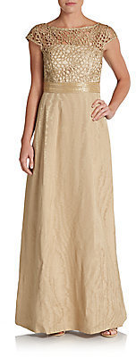 Kay Unger Metallic Lace Illusion Gown
