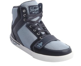Original Penguin navy and blue canvas and leather 'Moby' high top sneakers
