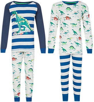 Marks and Spencer 2 Pack Cotton Rich Stay Soft Dinosaur & Striped Pyjamas (1-7 Years)