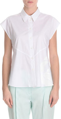 Jil Sander Navy Cap Sleeve Side Print Cotton Shirt