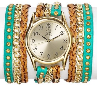 Of the Moment Sara Designs Studded Green Leather Wrap Watch, 33mm