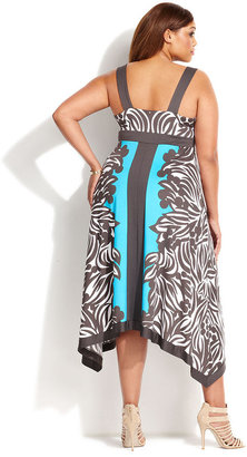 INC International Concepts Plus Size Sleeveless Leaf-Print Colorblocked Dress
