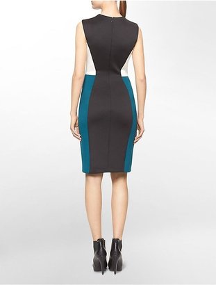 Calvin Klein Womens Colorblock Sleeveless Sheath Dress