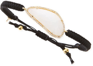 Tai G Pave-Trim Moonstone-Glass Braided Cord Bracelet, Black