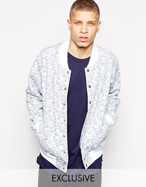 American Apparel Bomber Jacket With Marble Print - White marble
