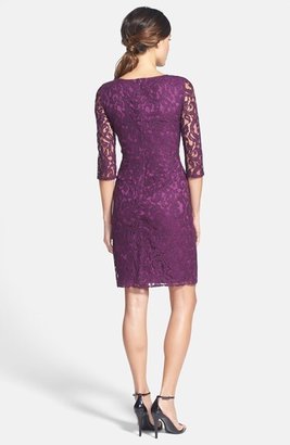 Adrianna Papell Zip Detail Ruched Lace Sheath Dress