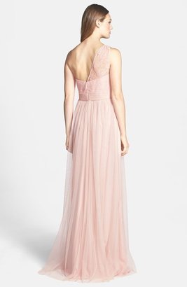 Amsale Lace & Tulle One-Shoulder Gown