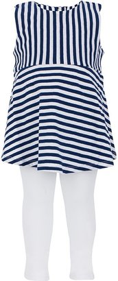 7 For All Mankind Blue Stripe Peplum Top and White Jeans Set