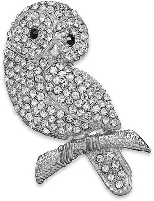 Charter Club Silver-Tone Crystal Owl Pin
