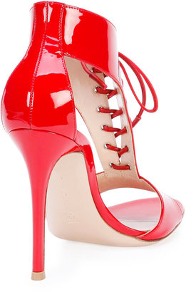 Gianvito Rossi T-Strap Patent Lace-Up Sandal, Red