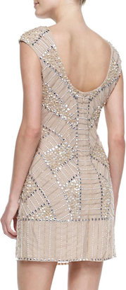 Phoebe Couture Cap-Sleeve Beaded & Sequined Cocktail Dress