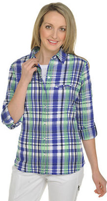 Allison Daley Petite Long Sleeve Roll Button Front Shirt with Pockets-BLUE-Petite 14
