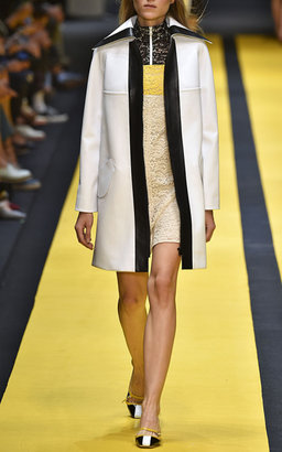Carven White Leather Coat With Black Inset White